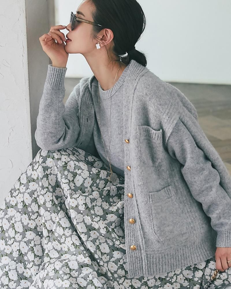 メルトンウール2WAYカーディガン(ライトグレー) - seventen