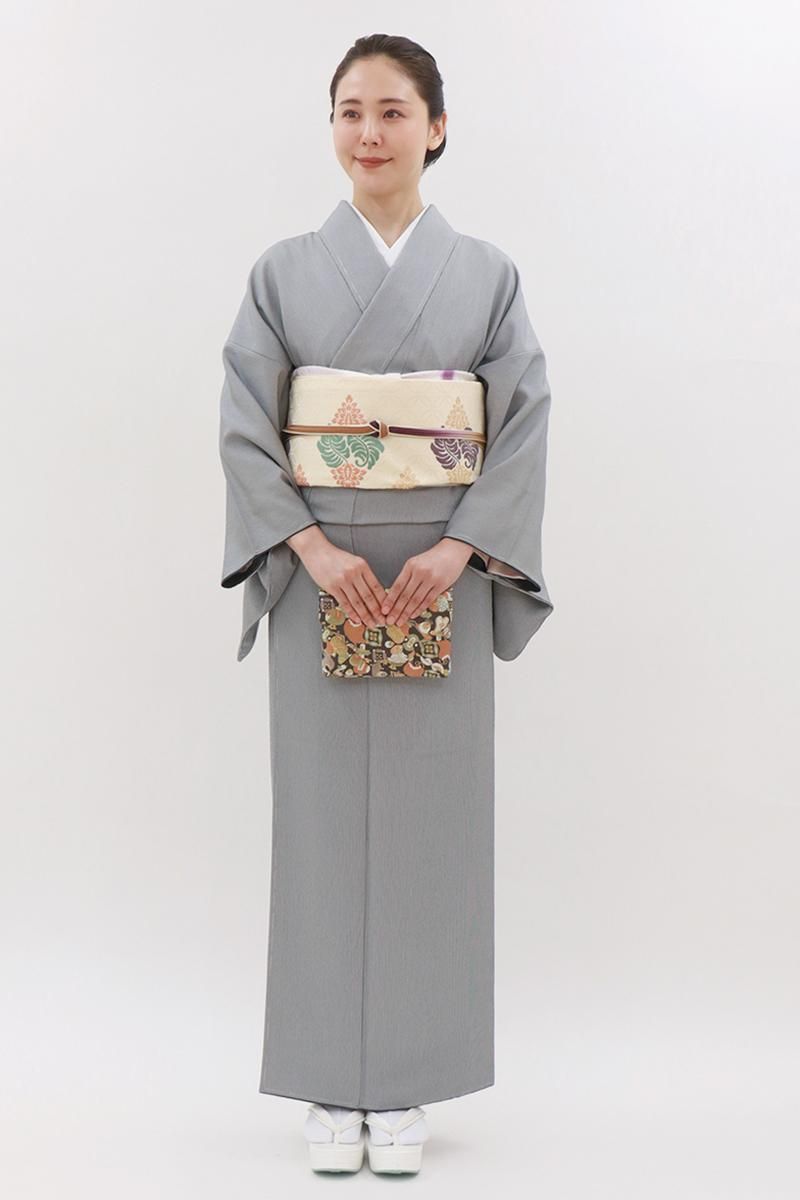 銀座【C-2999】江戸小紋 黒色系 万筋（反端付）（N）:身丈161/裄68.5