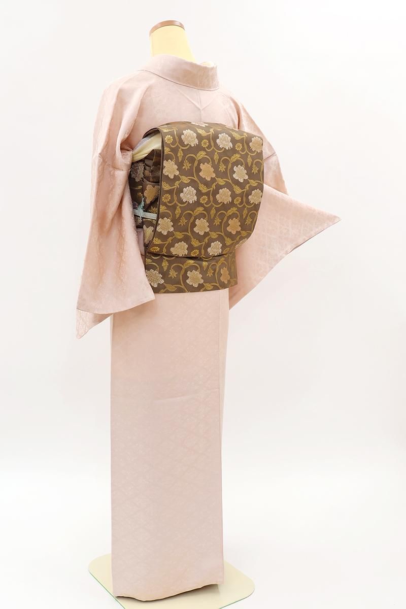 銀座【C-3338】色無地 乙女色 花菱の地紋 :身丈160/裄67.5 - 銀座