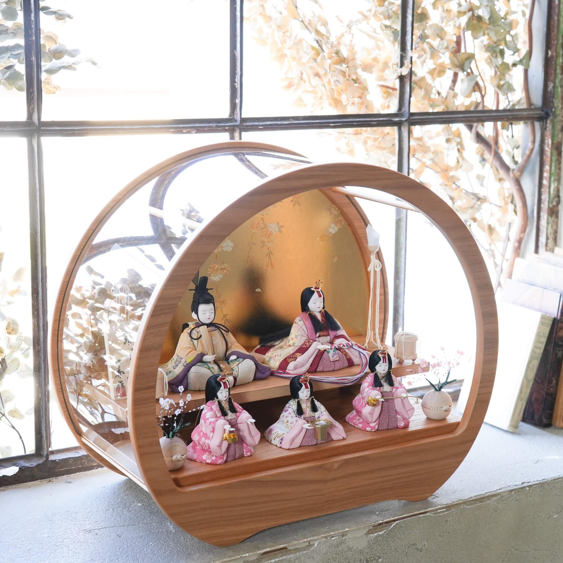 木目込人形 桃山雛 五人飾り タモ丸ケース 木村一秀