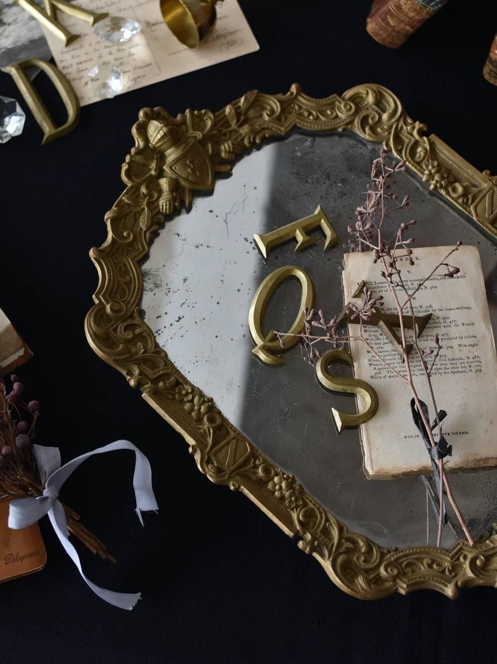 ミラートレイ.bronze フランスアンティーク雑貨 ディスプレイ小物