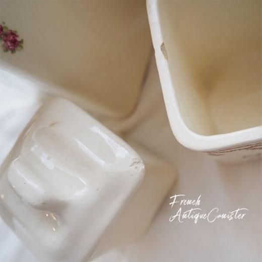 送料無料】フランス アンティーク キャニスター 陶器 ローズ【5点セット】