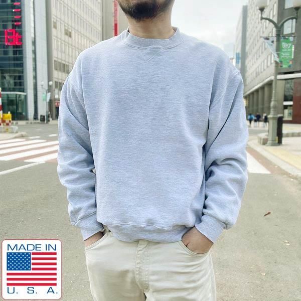 90s USA製 ラッセル 無地 前V ソリッド スウェット グレー系 L