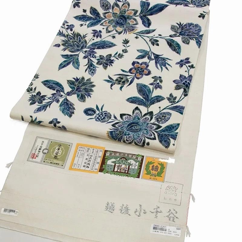 特選プレタ】小千谷紬 更紗文様 染め九寸名古屋帯（大新織物）