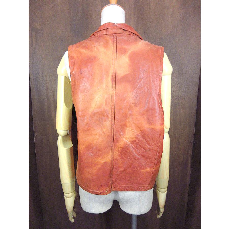 ビンテージ60's70's○レザーベスト茶○231005j3-m-vs古着1960s1970s革