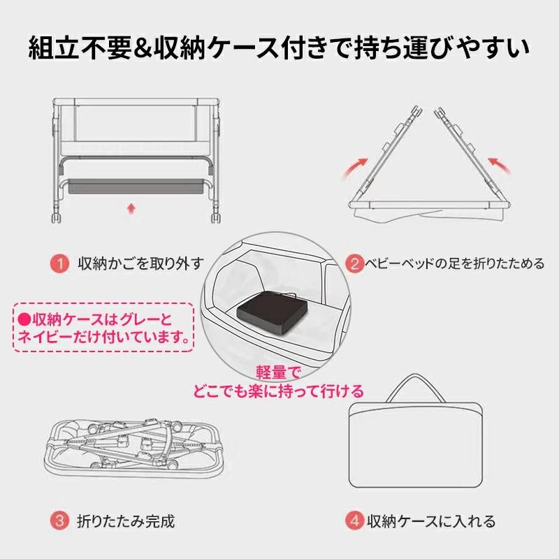 HZDMJ ベビーベッド 赤ちゃん 折りたたみ 添い寝ベッド 揺りかご 高さ