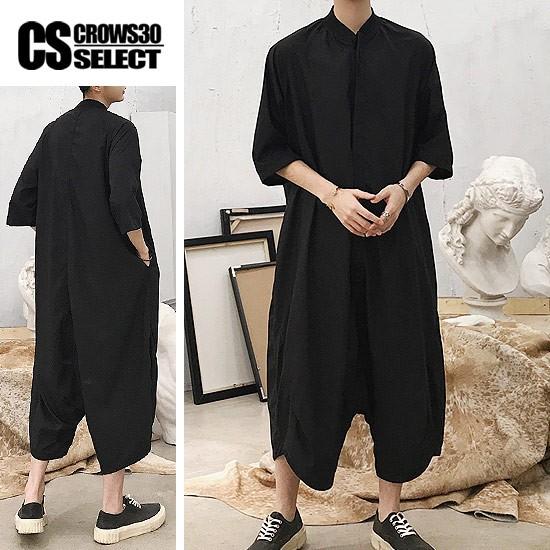 ツナギ メンズ つなぎ 上下セット ドレープ オールインワン 半袖