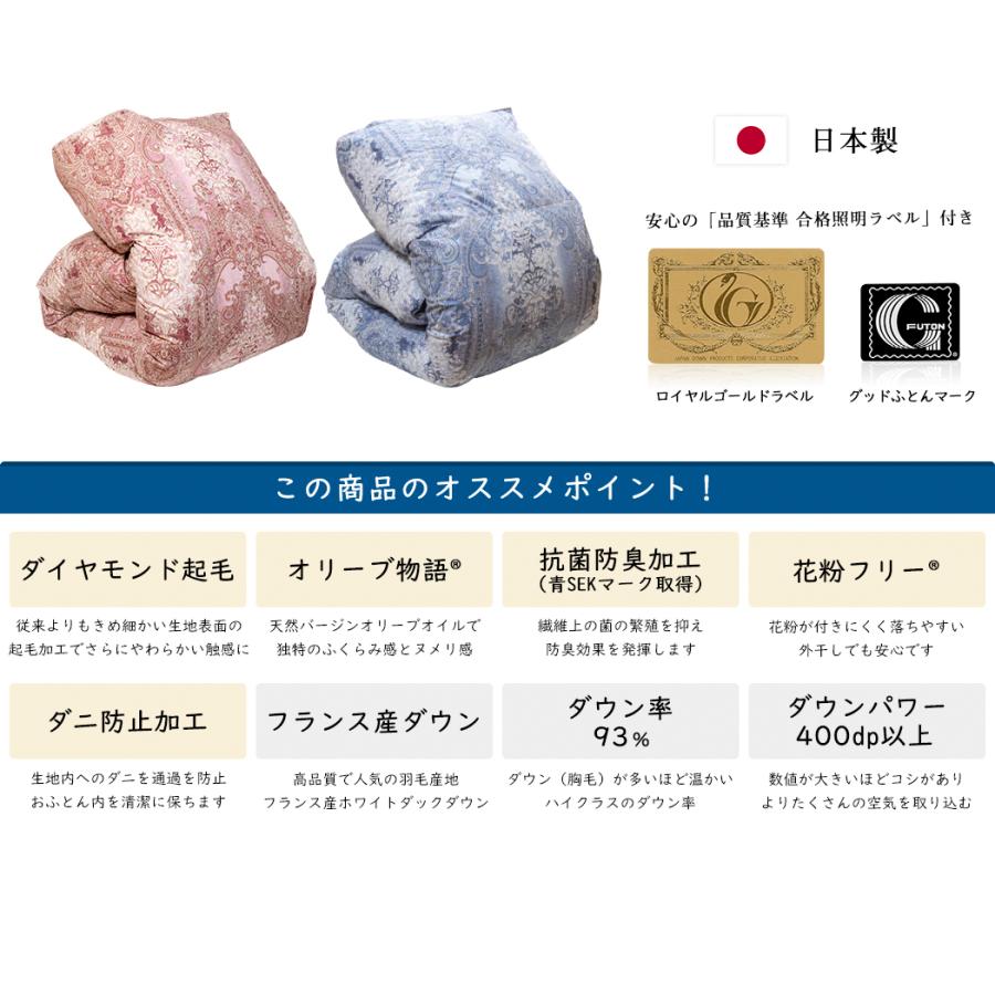 高級羽毛布団 シングル フランス産ホワイトダックダウン 93% (400dp