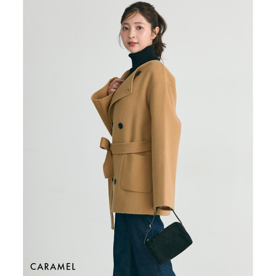 HARUKA DESIGN】ノーカラー2WAYリバーミドルコート｜アウター ウール