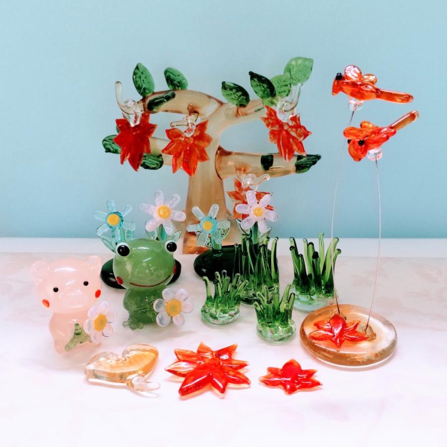 ガラス細工 紅葉（L) ミニチュア 置物 雑貨 葉 ディスプレイ もみじ