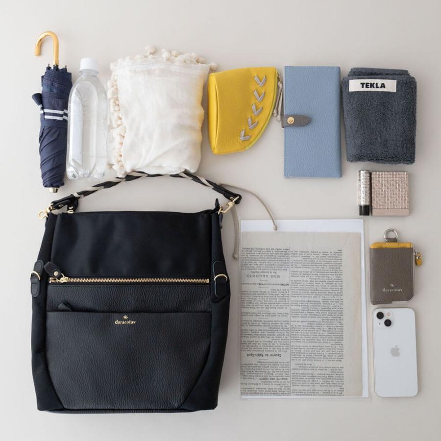 折りたためる高機能 5way ショルダーバッグ レザー編みハンドル