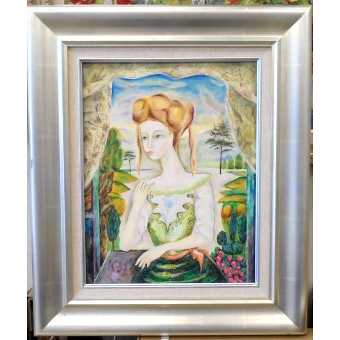 人物絵画 油絵 小澤勇寿郎 作 窓辺の人 6号サイズ パリの女性