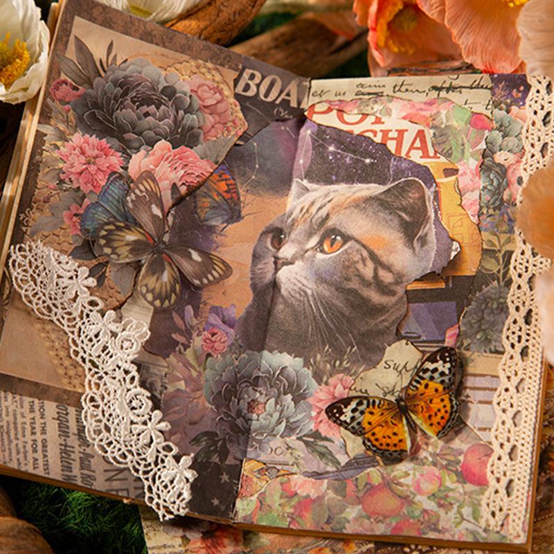 コラージュ 素材 デザイン ペーパー 猫 ネコ ジャンクジャーナル