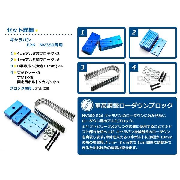 車高調整可能 ローダウンブロックキット NV350キャラバン E26系 日産 2