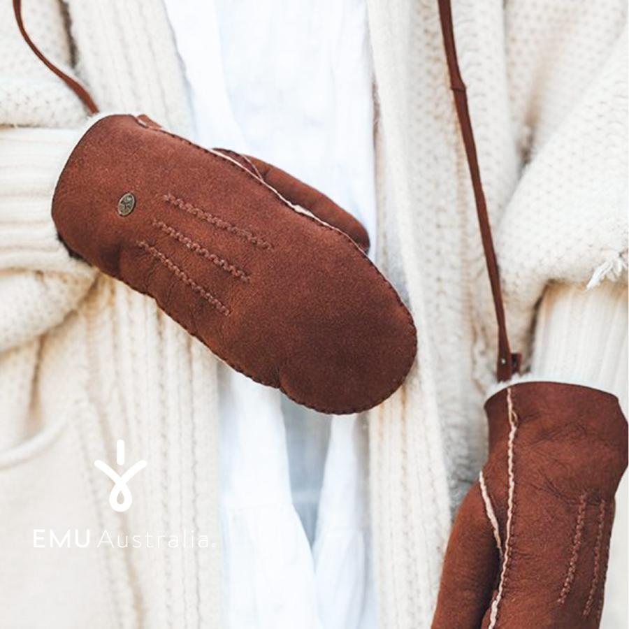 手袋 レディース 本革 ファー レザー ミトン EMU エミュー ムートン