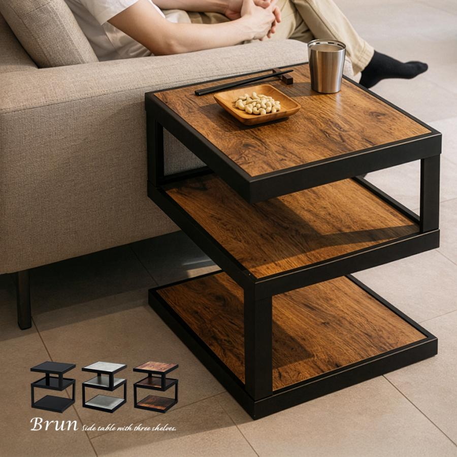 サイドテーブル スリム ミニテーブル 小型 正方形 木製 アイアン