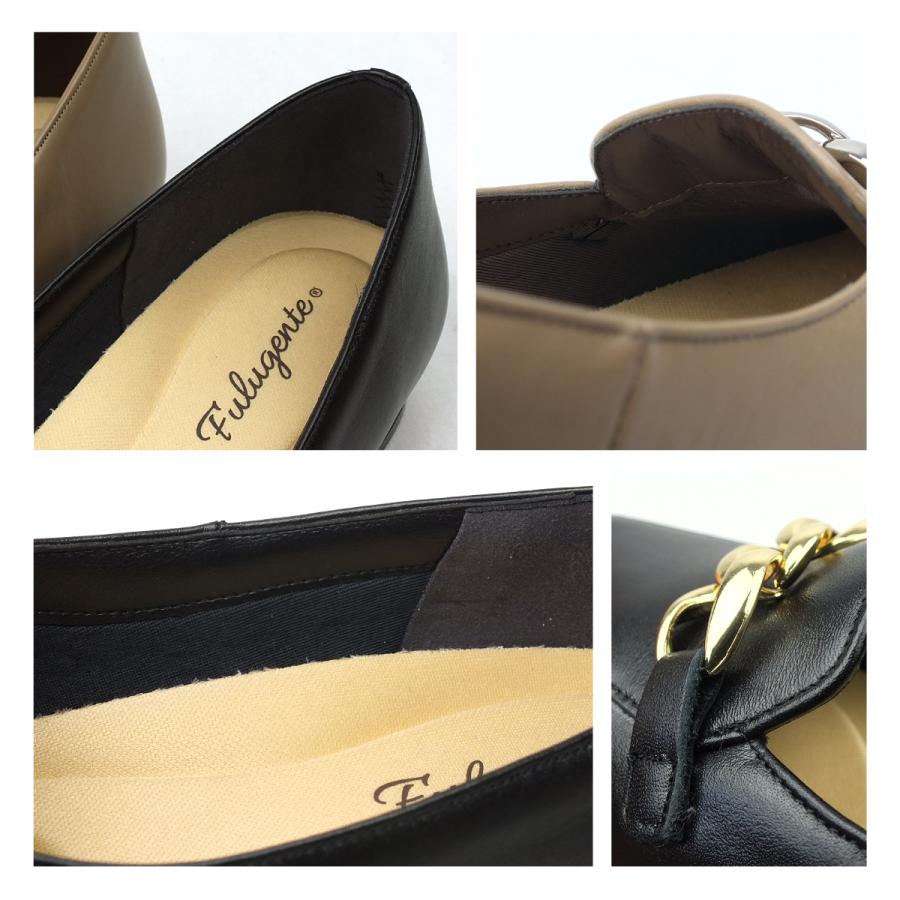 ローファー 本革 日本製 スクエアトゥ チェーン パンプス 大人 ヒール