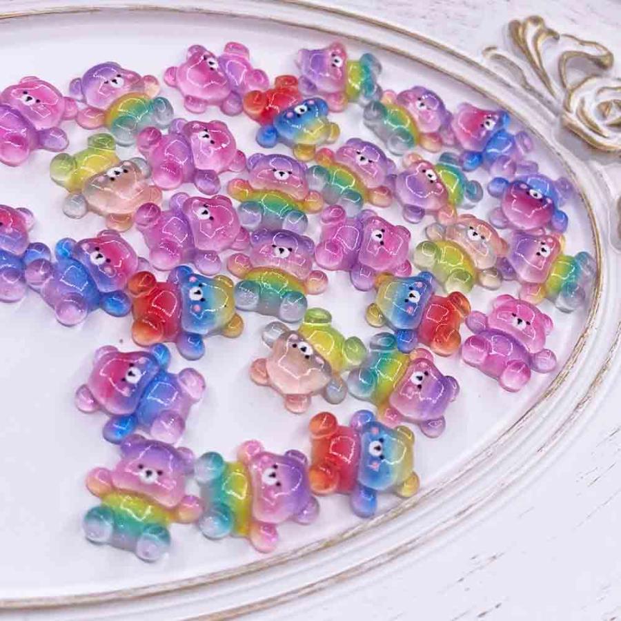 ネイルパーツ クマ 動物 カラフル 12mm ぷっくり 虹色 100個