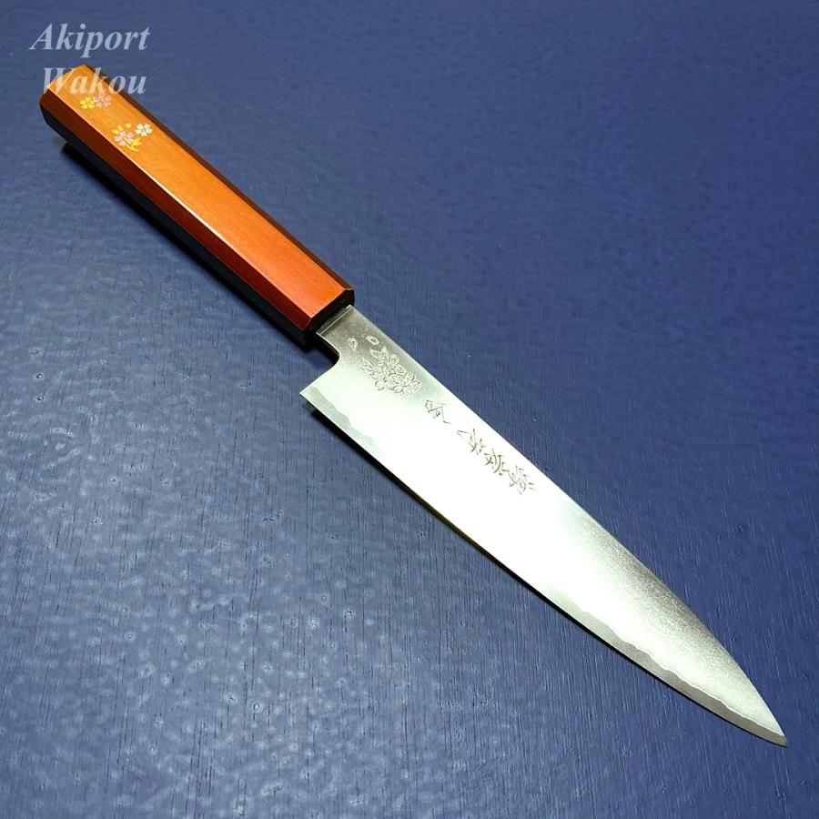 堺孝行 ペティナイフ 果物ナイフ 150mm くノ一 銀三鋼割込 桜の彫刻