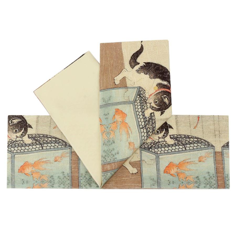 Kisste（キステ） 半幅帯 正絹 アイボリー ブラウン 水槽の金魚を狙う