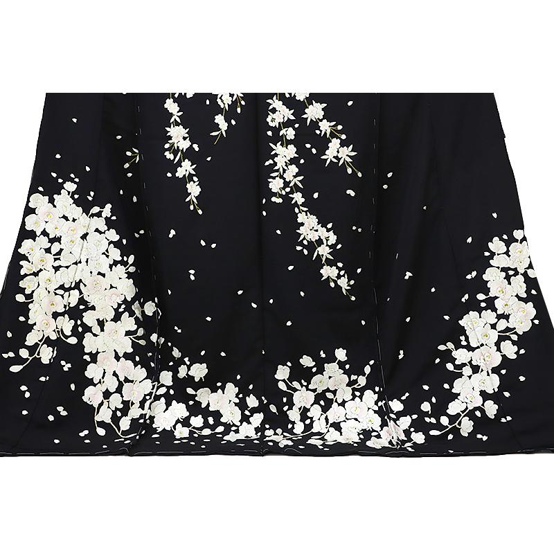 訪問着 手刺繍 正絹 黒地 桜 未仕立て 着物 反物 仮絵羽 フォーマル