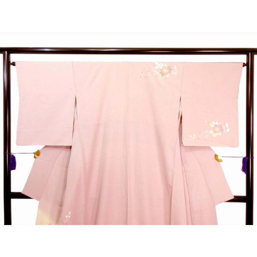 未使用に近い さざんか 薄ピンク 訪問着 正絹 リサイクル 上品 友禅染