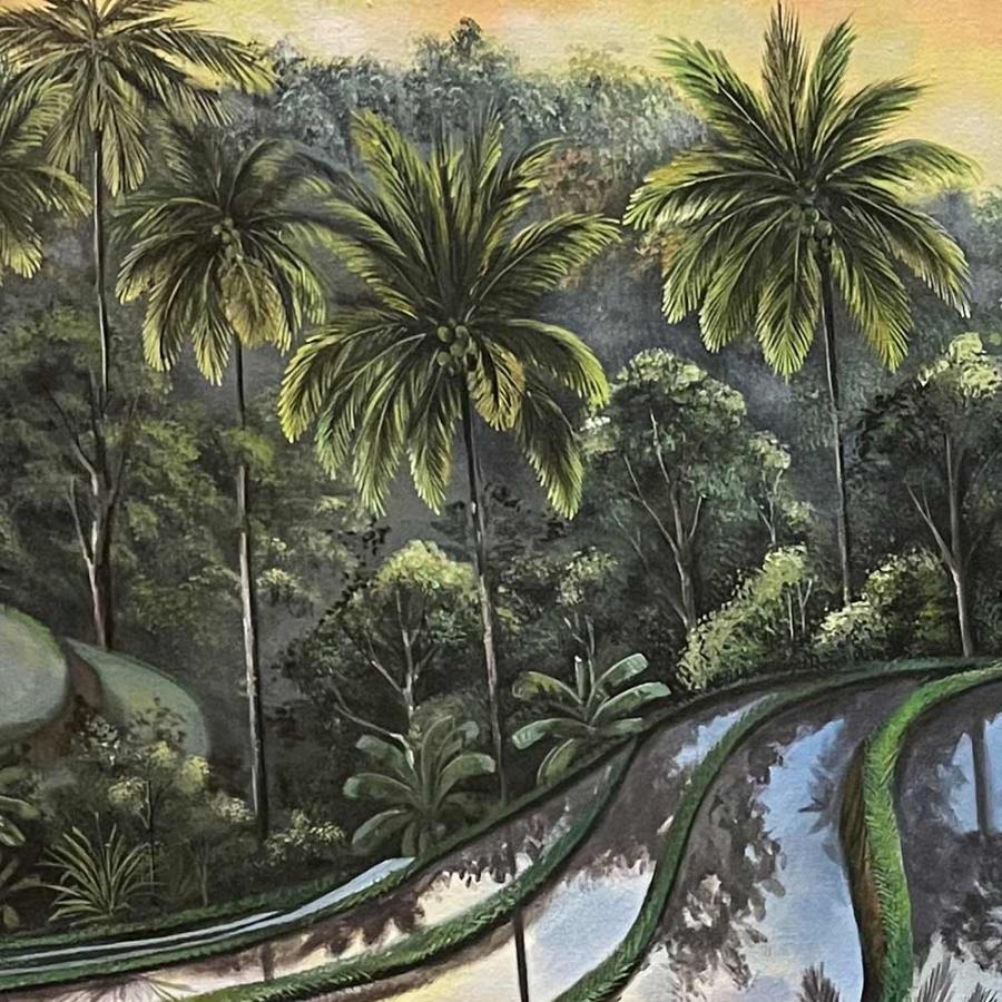 バリ絵画 風景画 棚田 ライステラス 夕日 フレームなし W170×H100cm