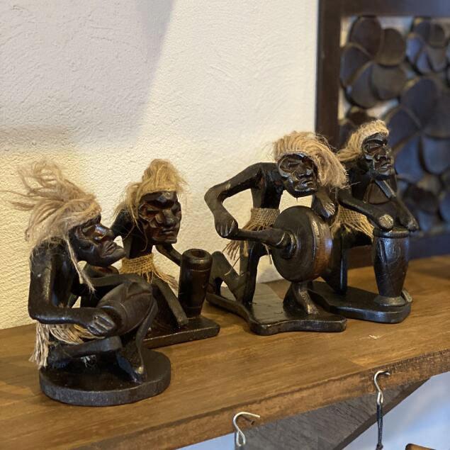 木彫り イリヤ原人 オブジェ 太鼓 A 置物 人形 エスニック バリ雑貨