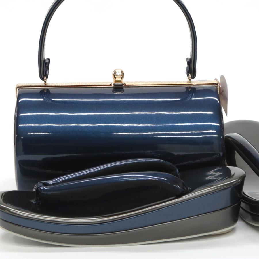 振袖用 草履 バッグ セット ネイビー 紺 青 ブルー ダークグレー 無地