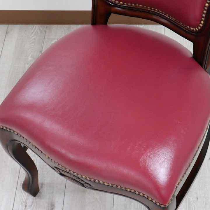 ダイニングチェア 合皮 ワインレッド マホガニー 猫脚 完成品 レザー