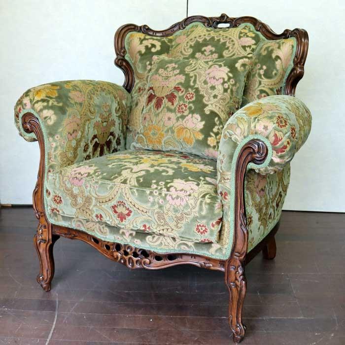 イタリア 1Pソファ 金華山 グリーンアームチェア 1人がけ ソファ 猫脚