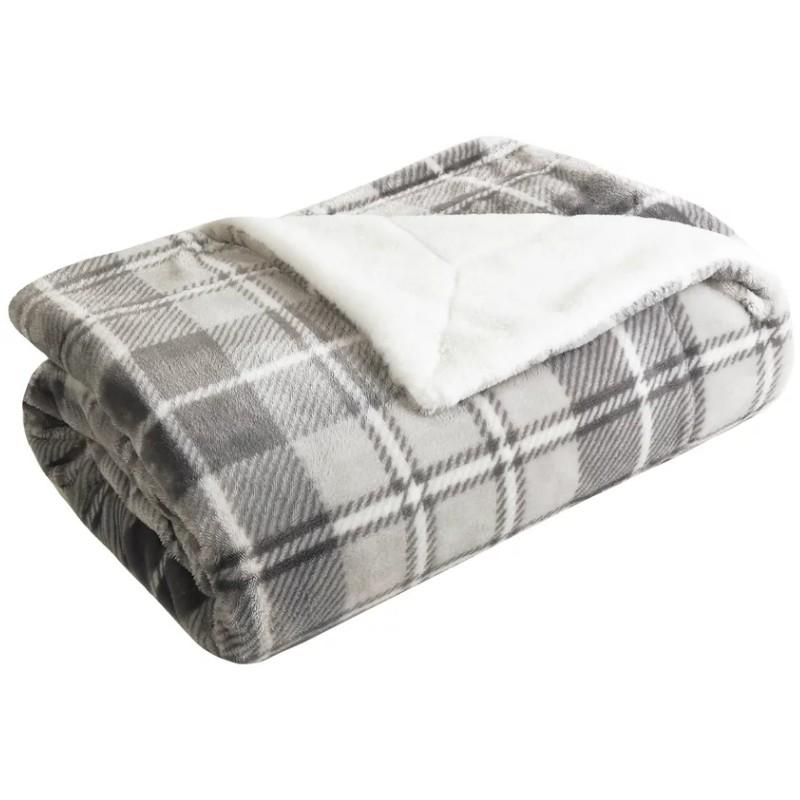 LIFE COMFORT 大判ひざ掛け 152×177cm グレー チェック柄）フェイク