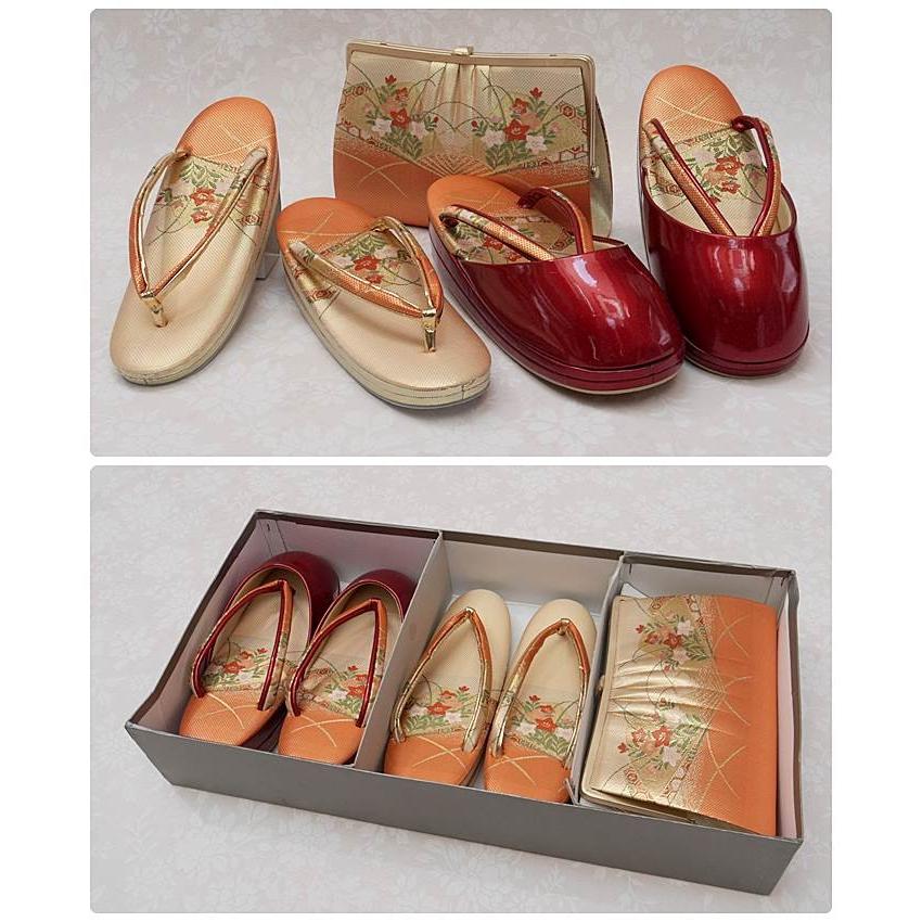 草履セット 佐賀錦」リサイクル草履バックセット織物生地 バック草履に