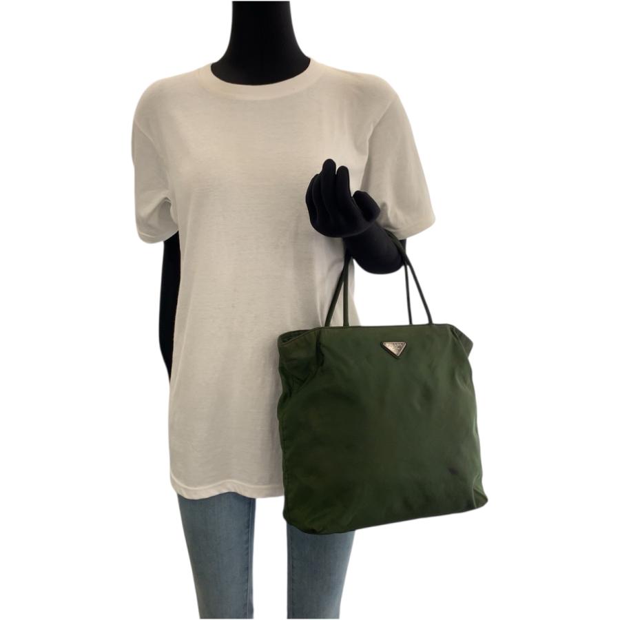 PRADA（プラダ） テスート 三角ロゴプレート カーキ シルバー金具