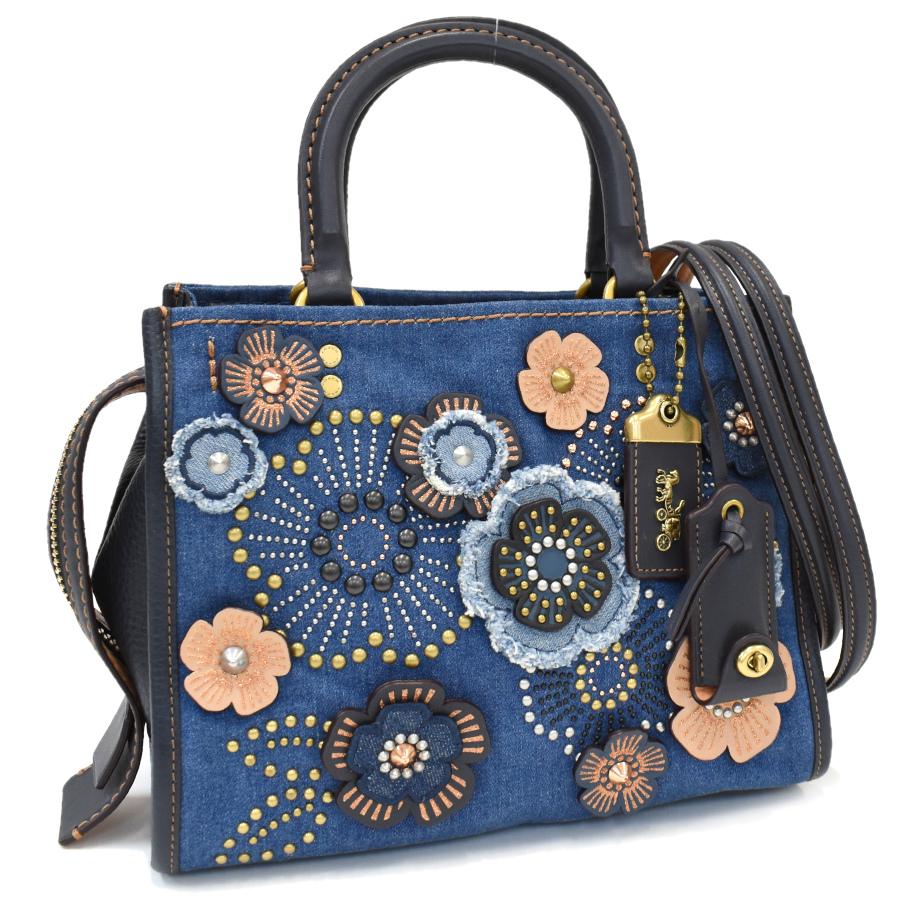 COACH（コーチ） 新品同様 デニム アンド レザー ティーローズ