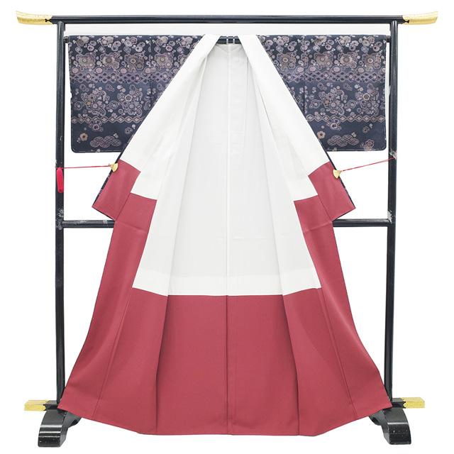 本場大島紬 訪問着 着物 未使用 正絹 染大島 濃グレー 紫 花