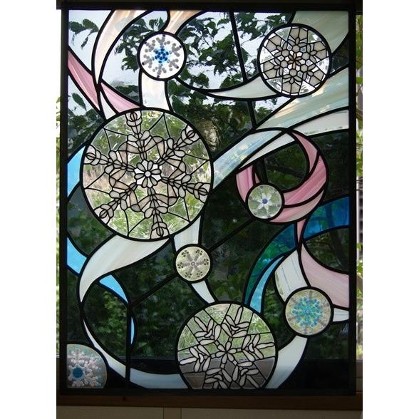 ステンドグラス 建物パネル・鉛線方式 （雪の華） : ステンドグラス
