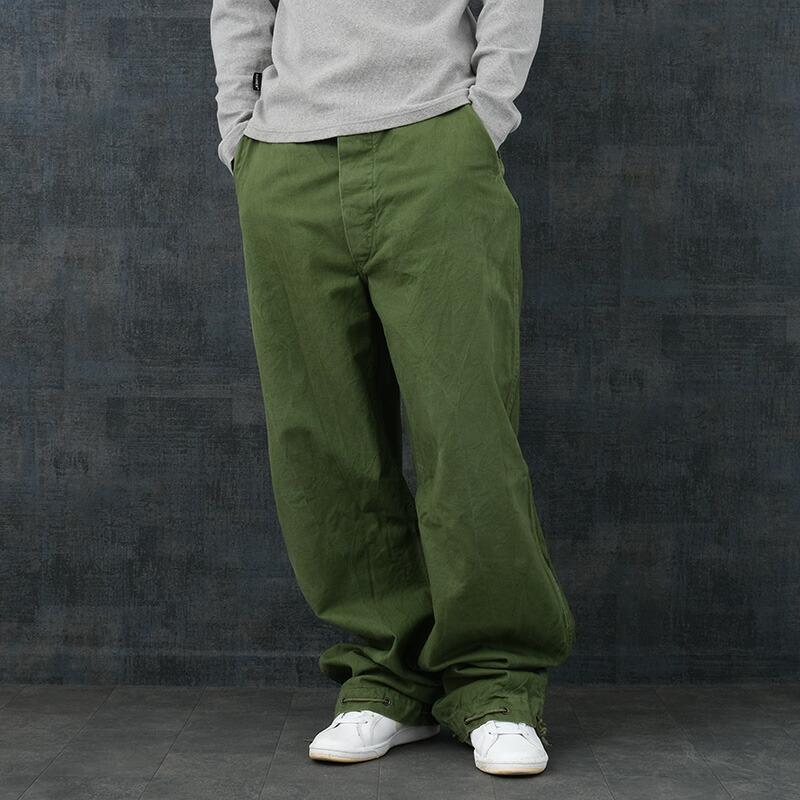 スウェーデン軍 ワークパンツ コットンツイル シンチバック グリーン