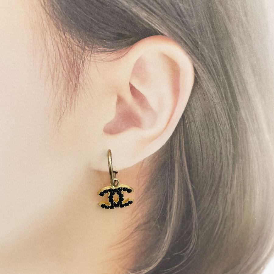 CHANEL（シャネル） フープピアス ココマーク ラインストーン ブラック