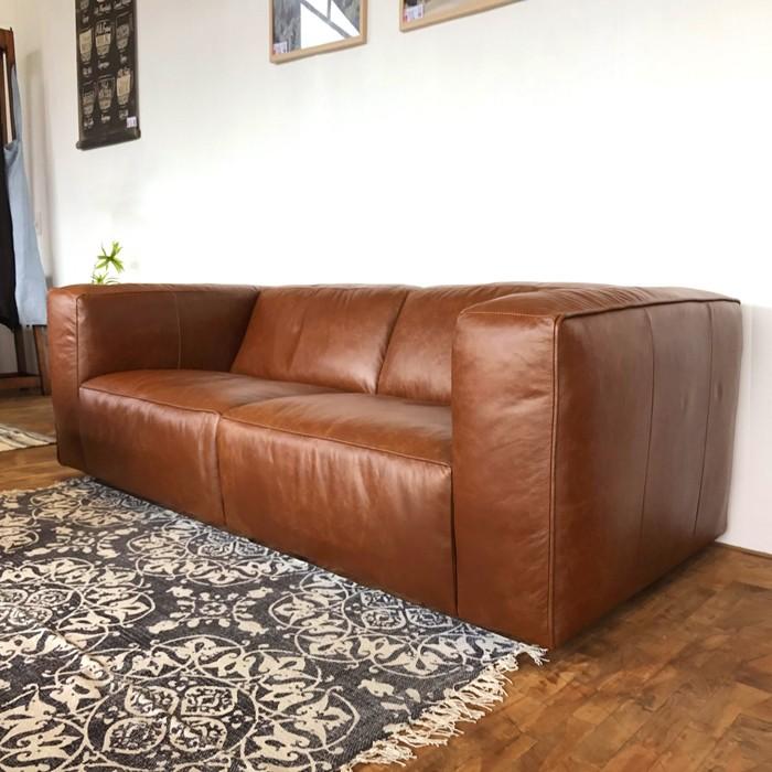 WeV ソファ 本革 ミッドセンチュリーモダン 幅207 奥行100 高さ71cm