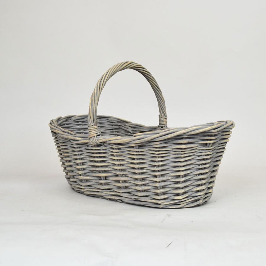 柳 楕円かご ライトグレー ウィローバスケット花籠 舟形 : ラタン