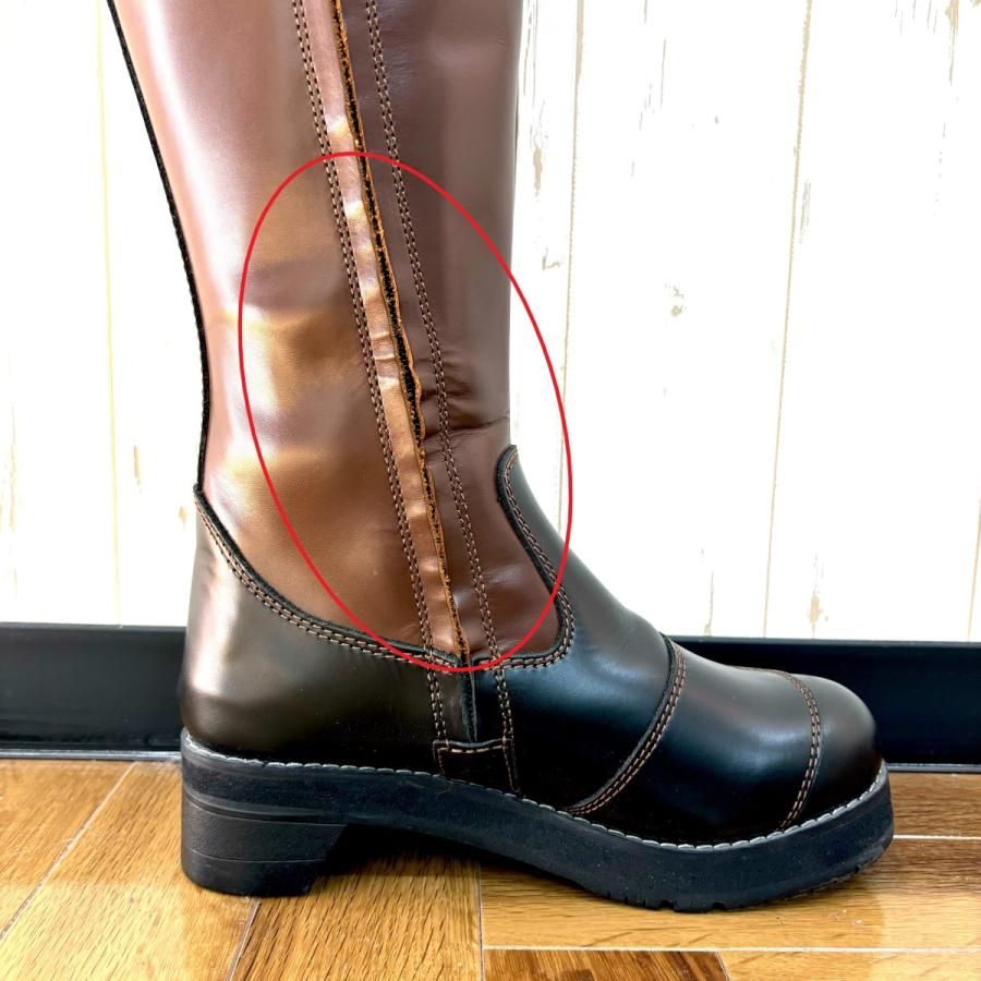 訳あり】厚底 ロングブーツ ピーコック 本革 バイクブーツ : ワイルド