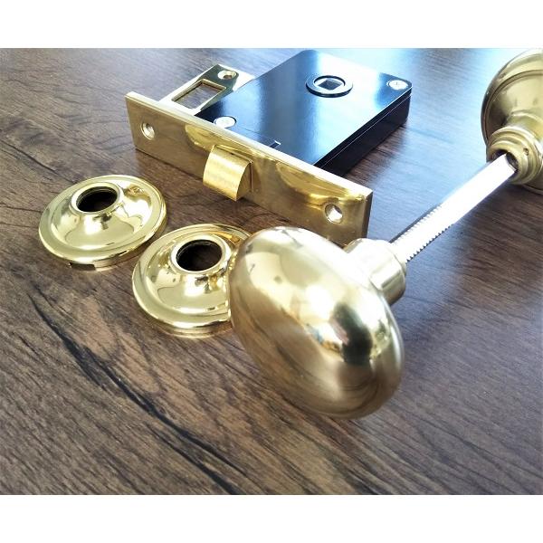 ドアノブ 真鍮製 本磨き アンティーク 握り玉 レトロック 空錠 バック