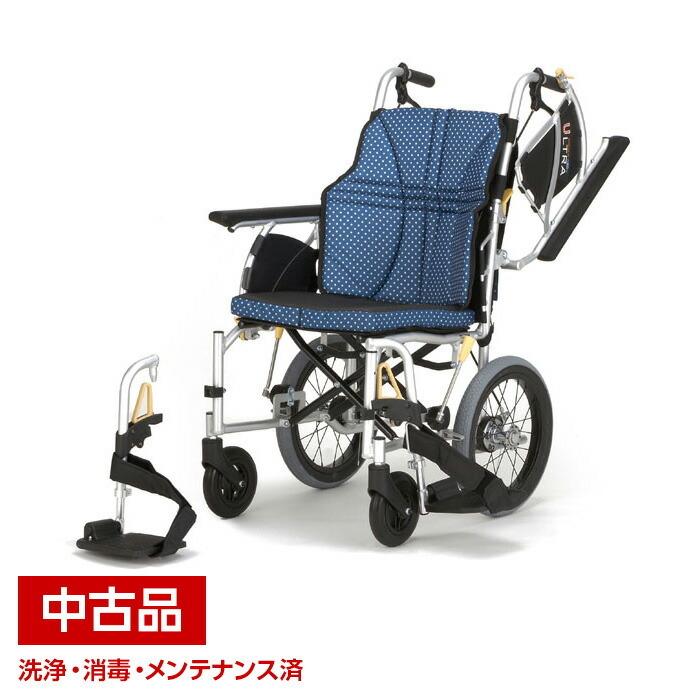中古】日進医療器 NAH-U2W 介助用 車いす 40cm幅 インディゴ エアリー