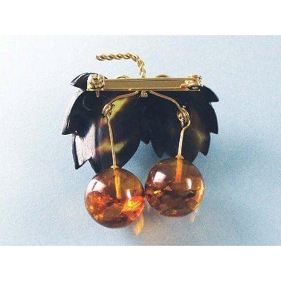 本べっ甲 琥珀 チェリー ブローチ （のし等ギフト対応無料）落下防止