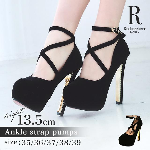 Tika（ティカ） パンプス キャバ13.5cm 黒 ヒール サンダル クロス