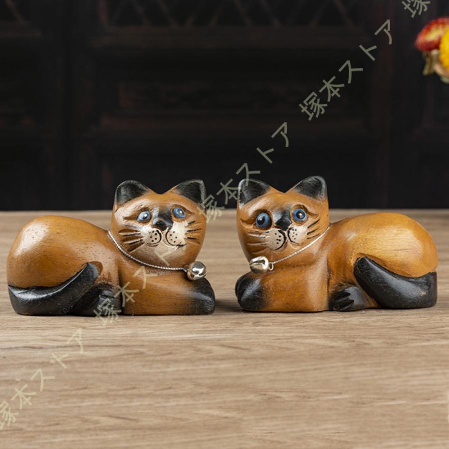 木彫りの置物 天然木 木彫り 置物 アニマル かわいい 猫 ねこ ネコ