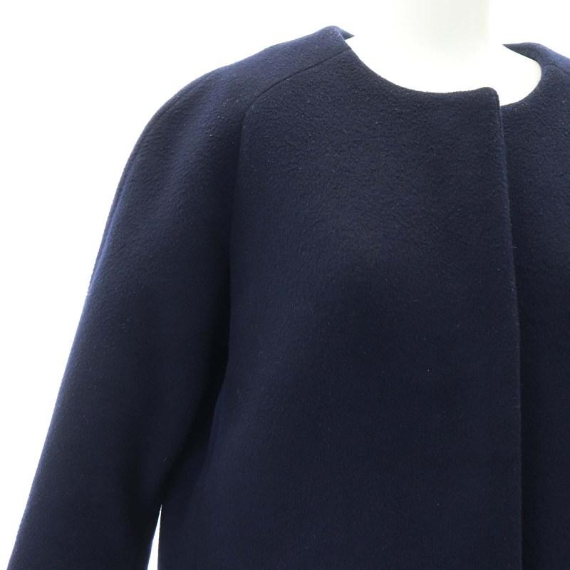 希少 ドゥーズィエムクラス ロング ノーカラー コート 紺 ウール