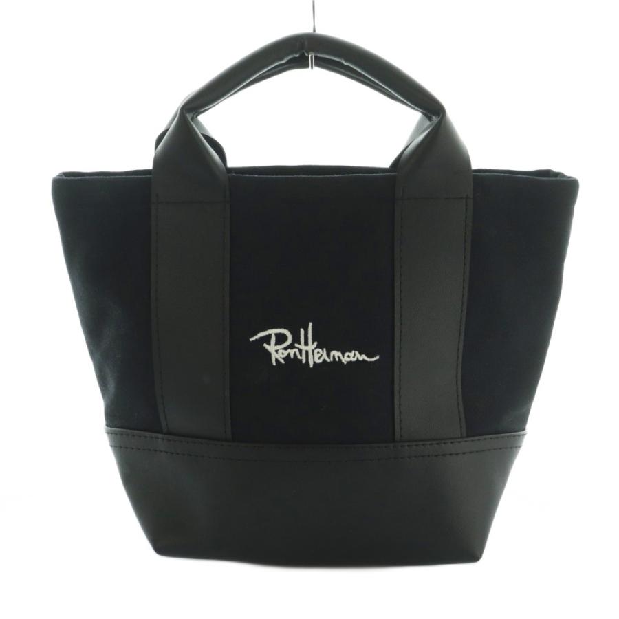 ロンハーマン Ron Herman トートバッグ ロゴ刺繍 キャンバス 濃紺 黒