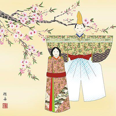 お雛様掛軸 (掛け軸) 長江桂舟 立雛 （尺八横）約横65×縦145cm d4403